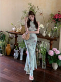 Butterfly print backless camisole dress for women's summer temperament buttocks wrapped long slim fit waist fishtail Dress