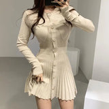 Fashion Korean Mini Dresses Female Autumn Winter Sexy Bodycon  Wrap White Short Women's Sweater Knitted One-piece Dress Hit