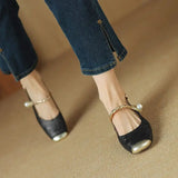 Ladies Shoes Print Thick Heel for Party and Weddings Green Closed Half Women's Sandals Pearl Block Chunky Korea Daily Pvc or Vip