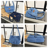 Large Denim Flap Women's Bag Jeans Messenger Bag Y2K Canvas Shoulder Cross Bag Cowboy Eco Bag Korean Shopping Satchel Hobos