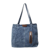 Cowboy Solid Color High Quality Handbag Zipper Simple Casual Tote Bag Soft Large Capacity Western Style Shoulder Bag