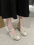 Branded Pumps Shoes Mary Jane Beige High Heels Chunky Sandals Round Toe Clogs for Women Shallow Mouth All-Match Fashion Lol