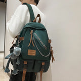 Diagonal Zipper Women Nylon Backpack Cool Letter Printing Men Travel Bag Multiple Pockets Chain Schoolbag for Teens Cute