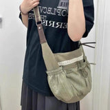 Sweet Cool Bow Canvas Shoulder Bags Women Vintage Drawstring Chic Casual Crossbody Bag Ladies Retro Messenger Bag Bolsos