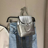 Vintage Silver Backpack Women New Retro Hot Girls Leather Mini Backpacks Female Fashion Harajuku Y2k Mochila Aesthetic