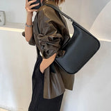 Black Simple Solid Color Women Shoulder Bags PU Leather High Fashion Underarm Bag Designer Luxury Handbags New Versatile