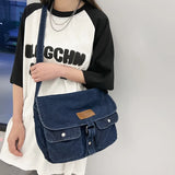 Large Denim Flap Women's Bag Jeans Messenger Bag Y2K Canvas Shoulder Cross Bag Cowboy Eco Bag Korean Shopping Satchel Hobos