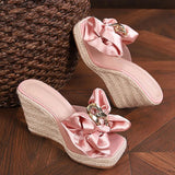 New Wedges Slippers For Women Summer Fashion Pink Butterfly-knot Designer Sandals Platform Heels Size 46 Female Shoes