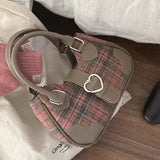 Plaid Womens Handbag Korean Fashion Sweet Cute Elegant Casual Shoulder Bag Autumn and Winter College Style Girls Armpit Bag