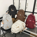 New Nylon Multiple Pockets Women Backpack Female Solid Color Large Capacity Travel Bag High School Students Schoolbag