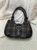 Sweet Retro Plaid Women's Small Shoulder Bags Fashion Love Girls Purse Handbags Crossbody Bag Tote Casual Female Underarm Bag