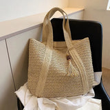 Elegant Ladies Straw Woven Handbag Women Holiday Beach Commute Casual Tote Top-Handle Bags Fashion Retro Shoulder Bags