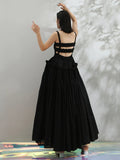 New Summer Strapless Back Hollow Out Square Pleated Slim Big Hem White Temperament Dress Women Fashion