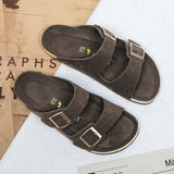 Comfort Beach Vacation Men's Cork Slippers Summer Casual Double Buckle Home Non-slip Slides Slip on Flip Flop Unisex Style Shoes