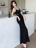 Sexy Evening Dresses Sleeveless V-Neck Spaghetti Straps Casual Women's Dress Elegant Gowns Split Slim Prom Black Vestidos Robe