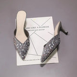 Slides Pointed Toe Woman Slippers Outside Shoes For Women Heeled Sandals Crystals Jewels Rhenstone Eva Cheap Premium Sale