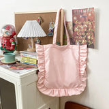 Vintage Women Tote Bags French Style Ruffles Elegant Sac A Main Femme Large Capacity Light Thin Shoulder Bolso Mujer