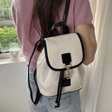 White Elegant Womens Backpack Korean Style Fashion Leather Casual Backpacks Contrast Color Female Simple Aesthetic Bags