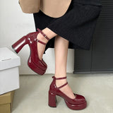 Platform Women Mary Jane Shoes Fashion Elegant Double Buckle Thick Heel Shoes Ladies Dress Pumps High Heel Party Shoes