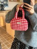 Red Christmas Plaid Women's Shoulder Bag Vintage Female Small Crossbody Bags Retro Woolen Girls Clutch Handbags Tote Purse