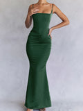 Spaghetti Strap Green Prom Dress Sexy Maxi Bodycon Evening Night Party Dresses with Lining Female Wome Dresses