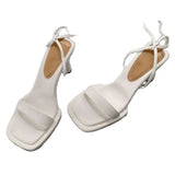 New Gladiator Street Women Sandals Summer Hollow High Heels Ankle Lace-up Party Dress Square Toe Shoes