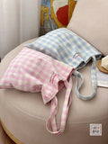 Korean Plaid Embroidered Letter Bow Sweet One Shoulder Bag Causal Versatile Student Tote Bags