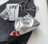 Small Silver Crossbody Bags for Women  Korean Fashion Designer Female Bucket Bag Lady Chain Drawstring Handbags