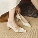 Pumps Pointed Toe Shoes for Women Ladies Summer Footwear on Heeled Pearl High Heels  White Wedding Bride Shoe E Offer 39