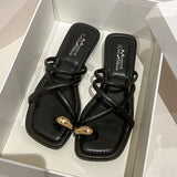 Slides Indoor Summer  Low Heel Black Shoes Women's Slippers And Ladies Sandals Open Toe Original Chic Point Hot Price 39 Pvc