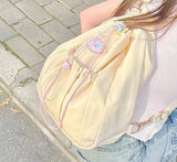 Sweet Y2k Aesthetic Kawaii Cute Backpacks Fashion Drawstring Pleated Women Shoulder Bag Casual Simple All Match Crossbody Bags