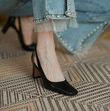 Office Ladies Summer Footwear High Heels Pumps On Heeled Square Toe Shoes For Women Fashion Leather Casual Slip A Vacation