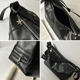 Y2K Korean Gothic Star Girl Black Handbag Harajuku Aesthetic Vintage Shoulder Crossbody Bag Trendy Women Messenger Tote Bags