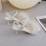 Feather Sandals Women Furry High Heels Ankle Plush Sandals Woman Transparent Heels With Fur Stripper Heeled Sandal Women