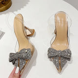 Fashion Crystal Sequined Bowknot Women Pumps Sexy Pointed Toe High Heels Wedding Prom Shoes Ladies PVC Transparent Sandals