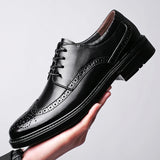 British Style New Men Oxford Genuine Leather Dress Shoes Brogue Lace Up Flats Male Casual Shoes Black Brown Size 38-48