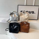 Women's Small Fashion Girls School Bag Silver PU Leather  Fashion Travel Shoulder Bag with Short Handle Handbags