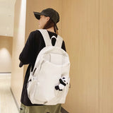 Cute Panda Pendant Women Man Backpack Pu Leather Men's Backpacks Girl Black White Back Pack Laptop Bag Large Capacity Travel Bag