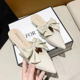 Summer Mules Shoes With Heel Women's Slippers And Ladies Sandals Bow Slides Pointed Toe Chic Point Hot Low Price Waterproof