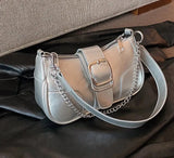 Y2K Style Silver PU Leather Crossbody Bags for Women Y2K Luxury Brand Small Female Underarm Shoulder Bag Handbags