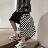 Fashion Pink Plaid Backpack Women School Bag Men Black Checked Backpacks for Teenage Girls Travel Shoulder Bags Casual Rucksack