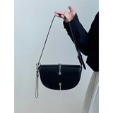 Beaded Chain Women Saddle Shoulder Bag PU Leather Ladies Clutch Purse Handbags Underarm Bag Luxury Design Female Messenger Bags