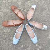 Spring New Retro Women Flat Heel Shoes Fashion Square Toe Ladies Casual Mary Jane Slingback Shoes Shallow Ballerina 35-44