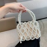 Fashion Lady Basket Handbag Summer Women's Shoulder Crossbody Bag Bohemia Travel Beach Bag Luxury Design Pearl Shopper Tote