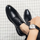 Business Formal Leather Shoes Men Autumn Men Shoes Low-top Solid Wedding Shoes Color Fashion Oxford Pointed Office Shoes