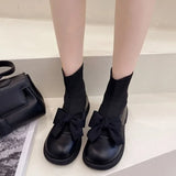 Ankle Mary Janes Boots for Women Kawaii Cute Booties Bow Tie Woman Short Lolita Shoes Flat Round Toe Large Size Warm Pu Autumn