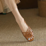 Sandals Woman Leather  Summer Nubuck Shoes Closed Toe Espadrilles Platform Suit Female Beige Breathable Low-heeled Comfo