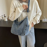 Casual Denim Shoulder Bags Simple Portable Large Capacity Retro Crossbody Bags for Women Fashion Tote on Sale