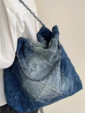 Y2k Grunge Denim Tote Bag Women Vintage Casual Large Capacity Handbag Purse Female Retro Harajuku Aesthetic Shoulder Bag