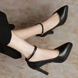 Spring and Autumn Season New Fashion Pointed Shallow Mouth One Line Buckle Solid Color Women's Mary Jane Single Shoes